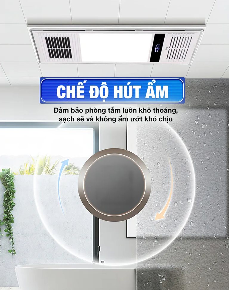 Chế độ hút ẩm của ENIC D22 minh hoạ trên gương tròn nửa mờ sương